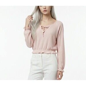 H&M Divided Pink Cropped Top Long Sleeve Size M Tie front